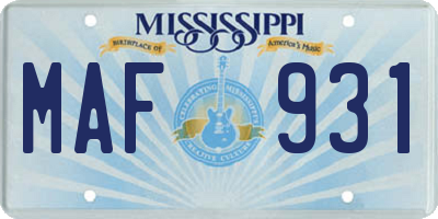 MS license plate MAF931