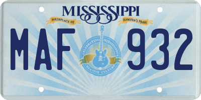 MS license plate MAF932