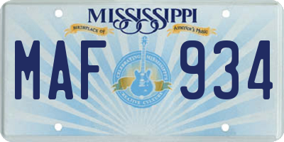 MS license plate MAF934