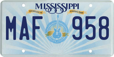MS license plate MAF958