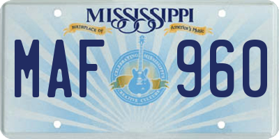 MS license plate MAF960