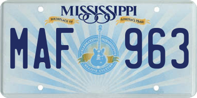 MS license plate MAF963