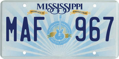 MS license plate MAF967