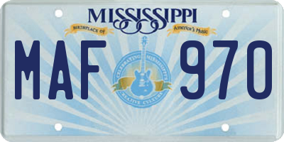 MS license plate MAF970