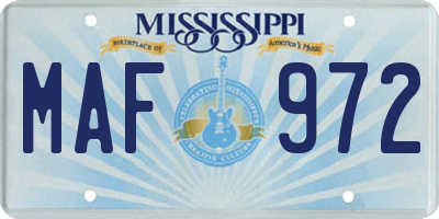 MS license plate MAF972