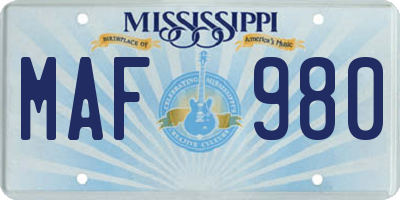 MS license plate MAF980