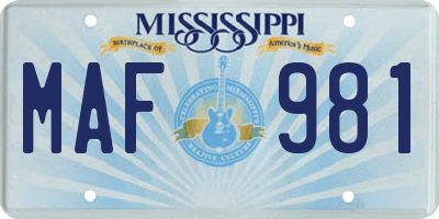 MS license plate MAF981