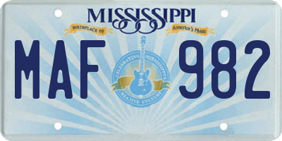 MS license plate MAF982