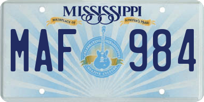 MS license plate MAF984