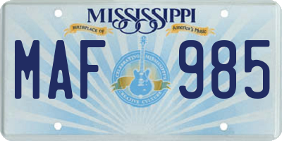 MS license plate MAF985