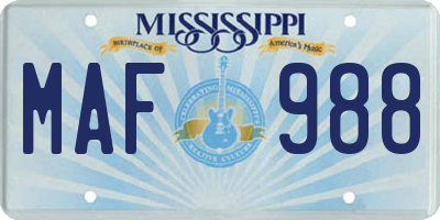 MS license plate MAF988