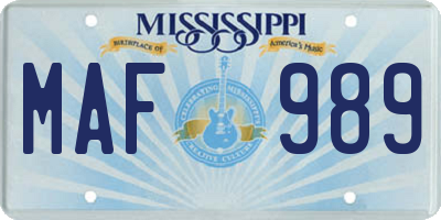 MS license plate MAF989