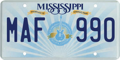 MS license plate MAF990