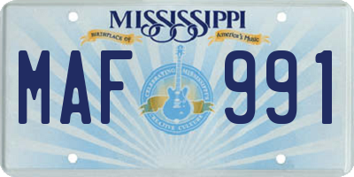 MS license plate MAF991