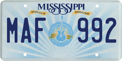 MS license plate MAF992