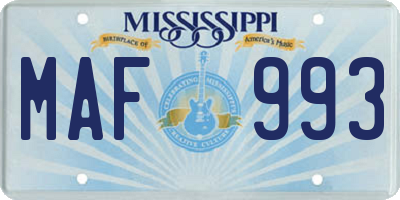 MS license plate MAF993
