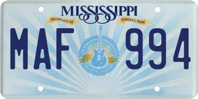 MS license plate MAF994