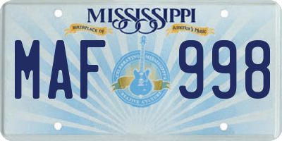 MS license plate MAF998