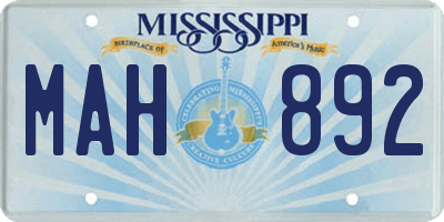 MS license plate MAH892