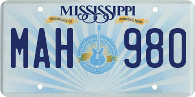 MS license plate MAH980