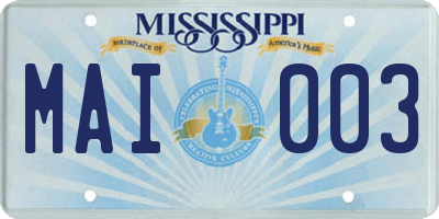 MS license plate MAI003