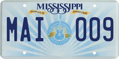 MS license plate MAI009