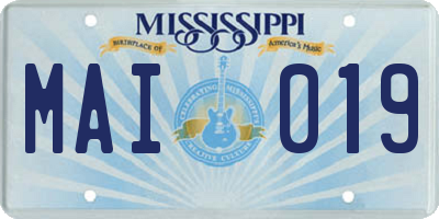 MS license plate MAI019