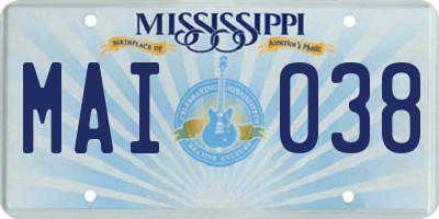 MS license plate MAI038