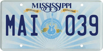 MS license plate MAI039