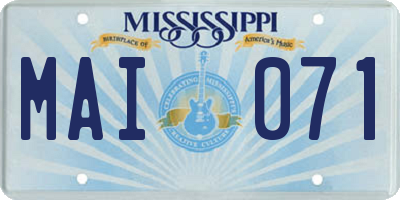 MS license plate MAI071