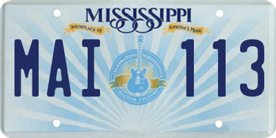 MS license plate MAI113