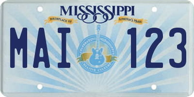MS license plate MAI123