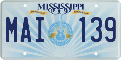 MS license plate MAI139