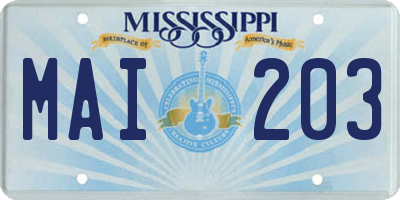 MS license plate MAI203