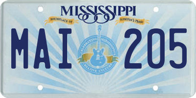 MS license plate MAI205
