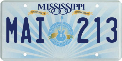 MS license plate MAI213