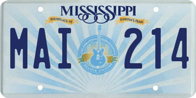MS license plate MAI214