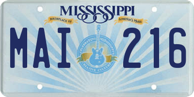 MS license plate MAI216