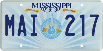 MS license plate MAI217