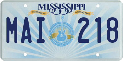 MS license plate MAI218