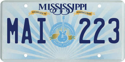 MS license plate MAI223