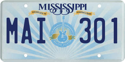 MS license plate MAI301