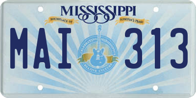 MS license plate MAI313