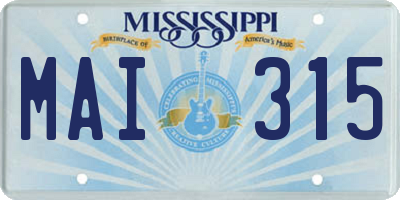 MS license plate MAI315