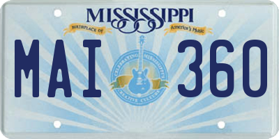 MS license plate MAI360