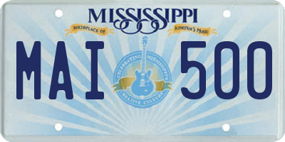 MS license plate MAI500