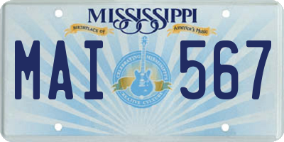 MS license plate MAI567