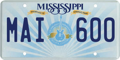 MS license plate MAI600