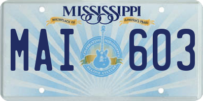 MS license plate MAI603