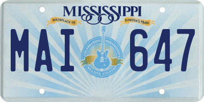 MS license plate MAI647